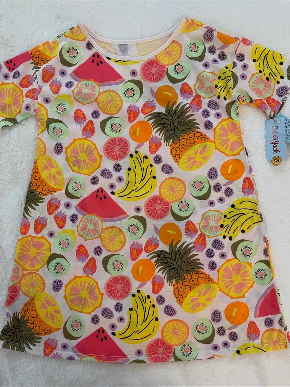 Cat & Jack Pastel Fruit Print Nightgown - Yellow Pink Peach SZ L  10-12